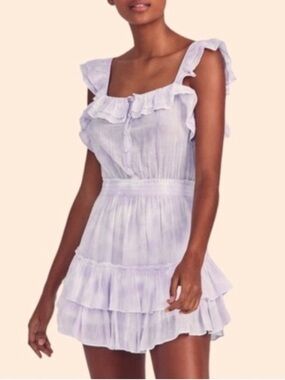 LoveShackFancy Marina ruffle mini dress XS purple white tie dye cotton India